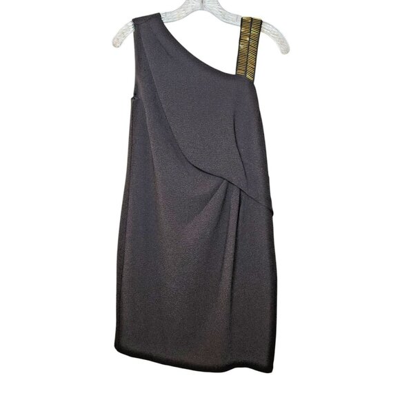 DKNYC Dress Size 6 Black Gold Beaded One Shoulder Cocktail Party Mini Excellent - Picture 5 of 10